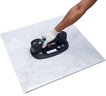 Grabo Plus Heavy-duty Portable suction pad used in perpendicular hold on large ceramic tile