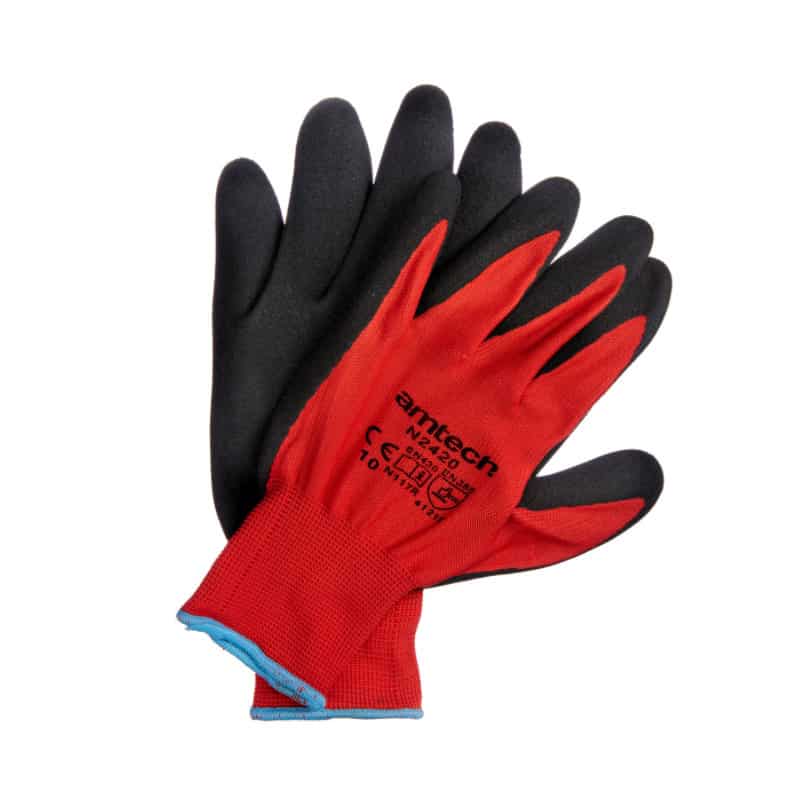 Amtech red gloves with black palm detailing