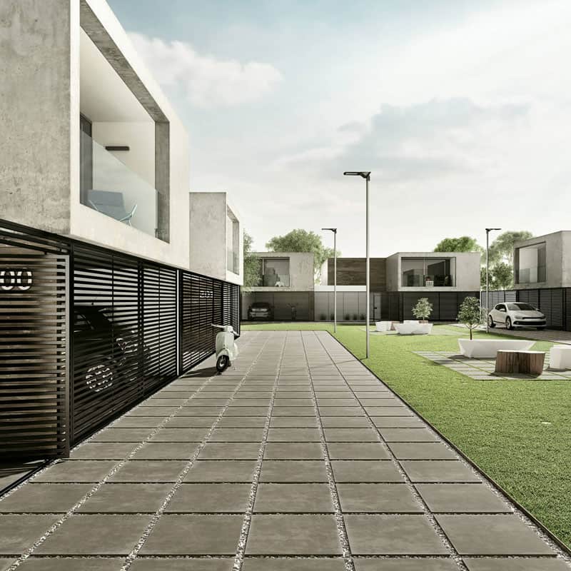 Ground Grey Porcelain Paving Modern Driveway Project