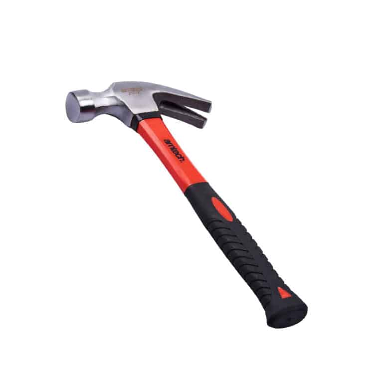 shaft claw hammer with black and red rubber handle and amtech logo
