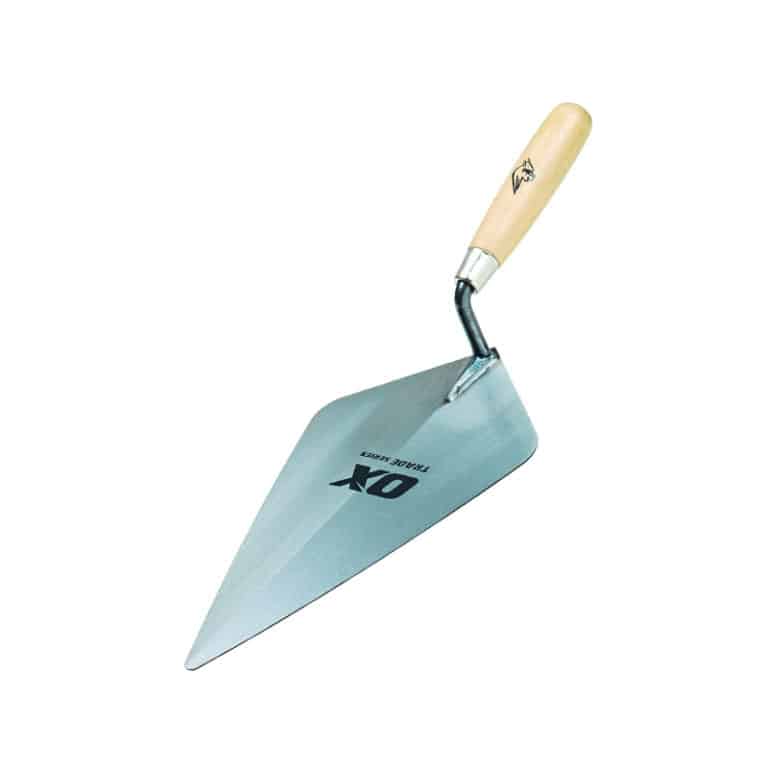 metal brick trowel with wooden handle and 'ox tools' logos