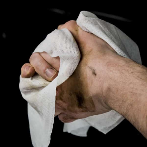 dirty hands cleaning with cloth
